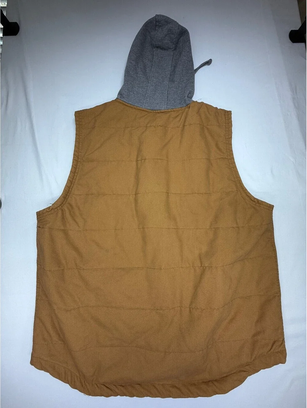 Wrangler Men's Workwear Vest Full Zip Hooded Pockets Canvas Size 2XL Brown